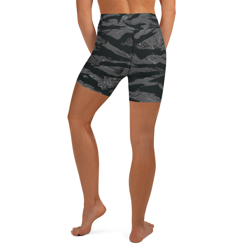 Black Tiger Stripe Yoga Shorts